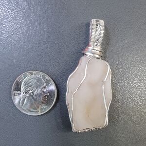 Silver Wire Wrapped White Stone Pendant